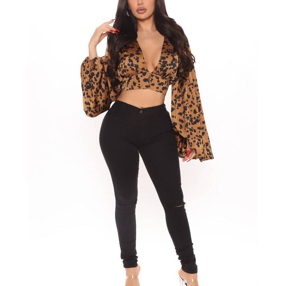 Fashion Nova A Purrfect Match Satin Top Small